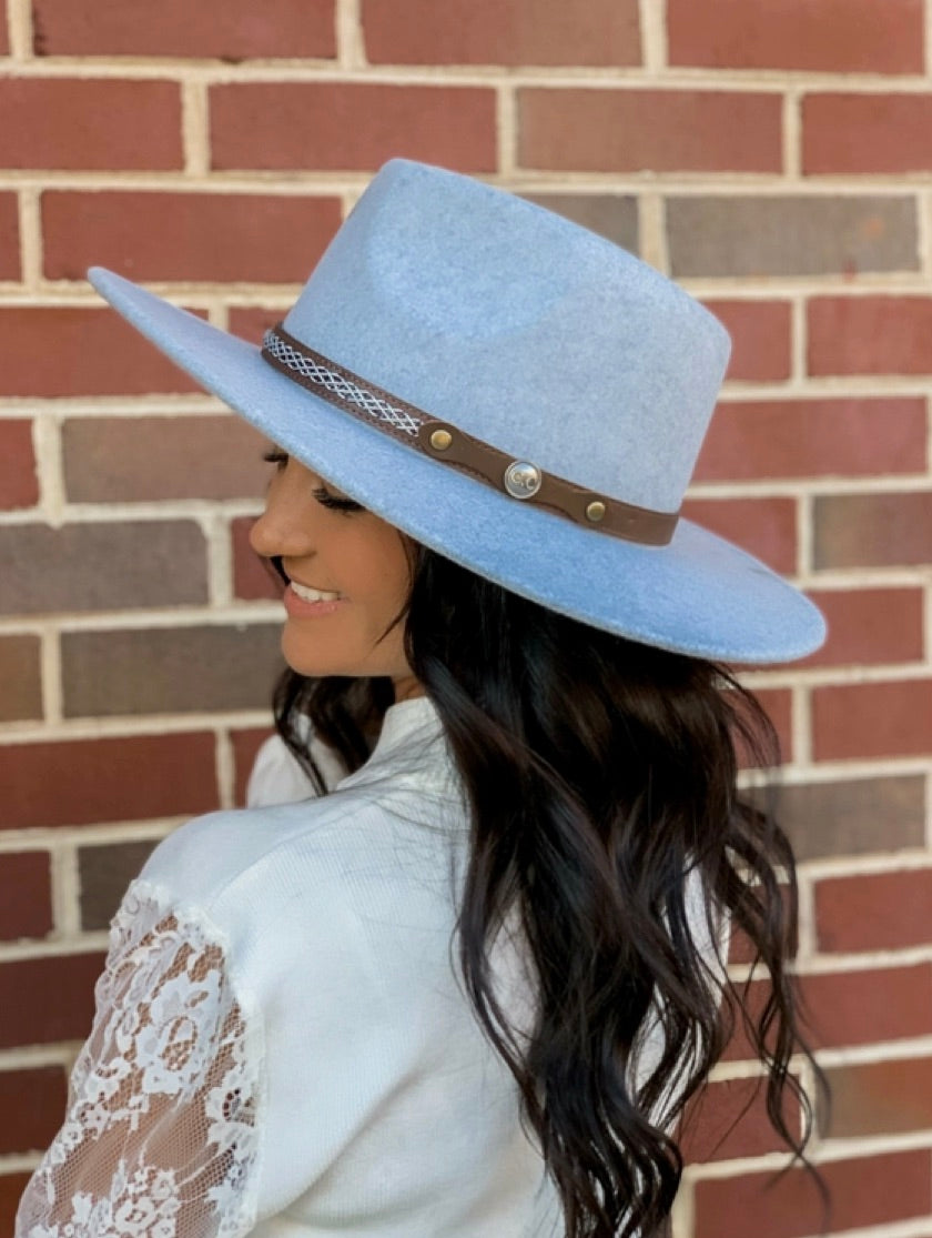 Decorative Trim Band Vegan Fabric C.C Panama Hat WF5-Heathered Blue