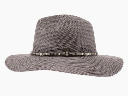 Knit Multi Thread Rhinestone Band Panama Hat-Dk Gray
