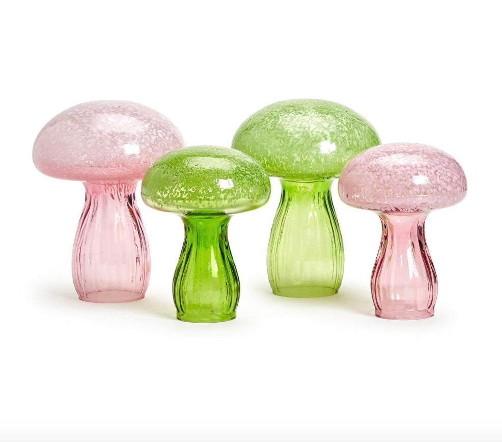 Hand-Crafted Glass Mushroom with Fluted Stem Assorted 2 Colors-Large