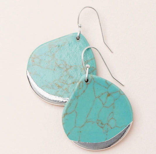 Stone Dipped Teardrop Earring - Turquoise/Silver