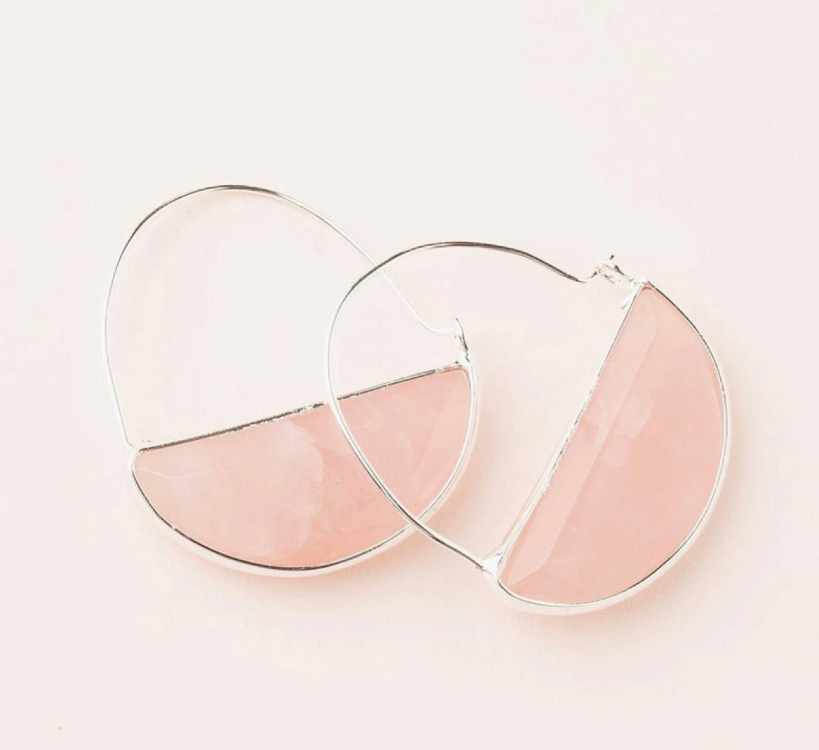 Stone Prism Hoop - Rose Quartz/Silver