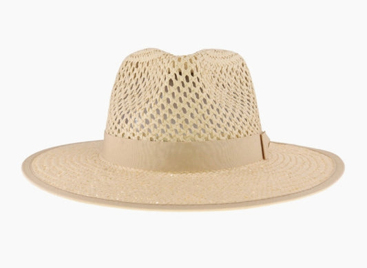 Open Weave Bow Trim C.C Panama Hat-Natural