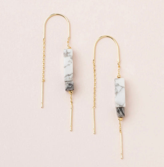 Rectangle Stone Earring - Howlite/Black/Gold