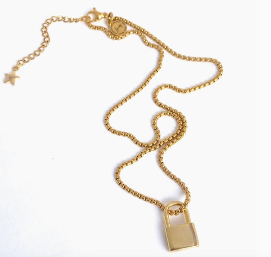 Gold Padlock Necklace Gold-Plated Chain