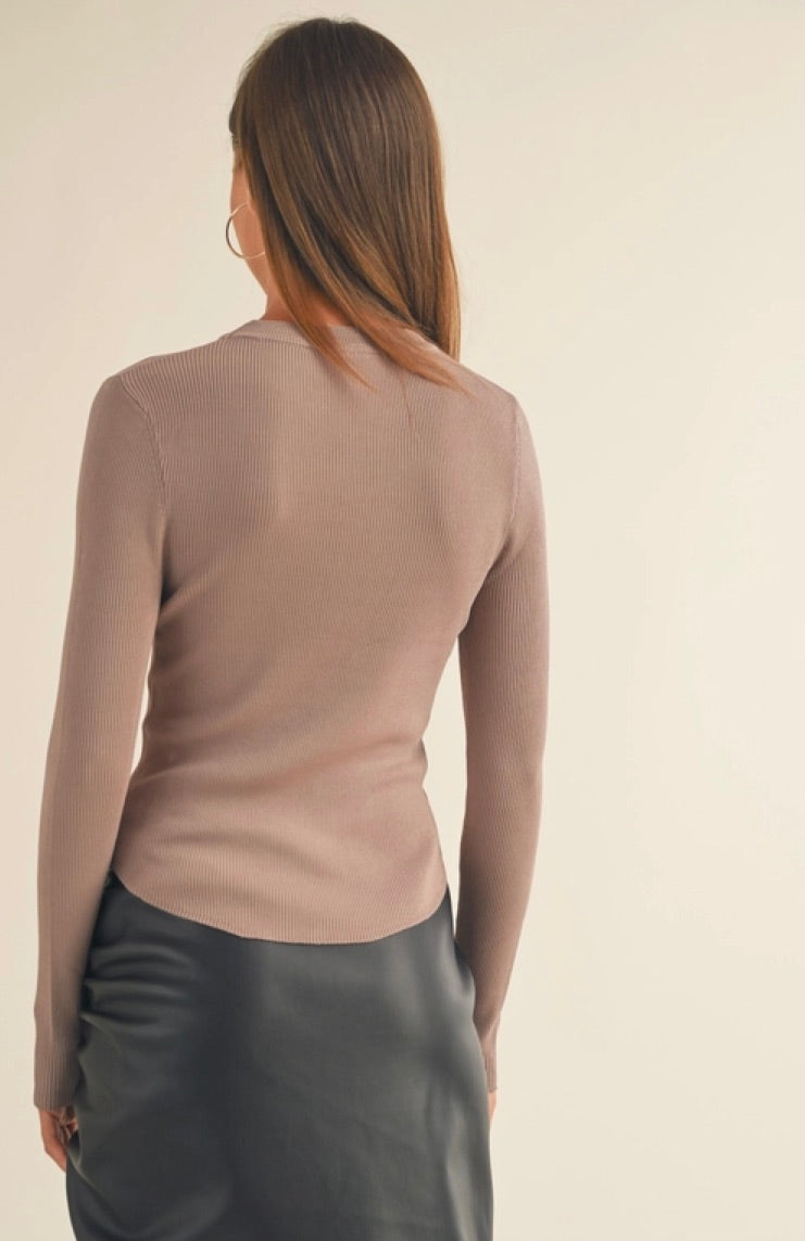 Ribbed Long Sleeve Basic Top-Gray Mocha