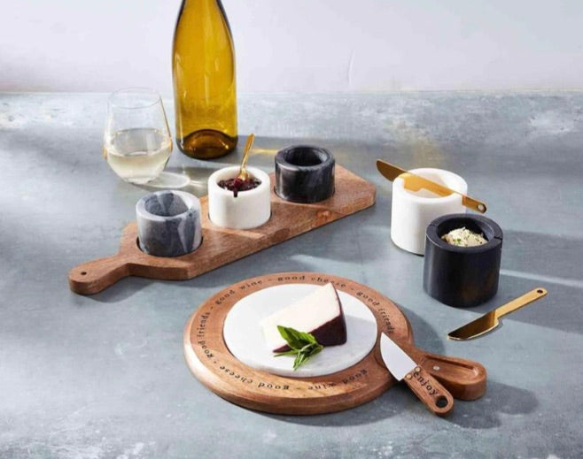 Mud Pie-MARBLE W WOOD CHEESE BOARD SET