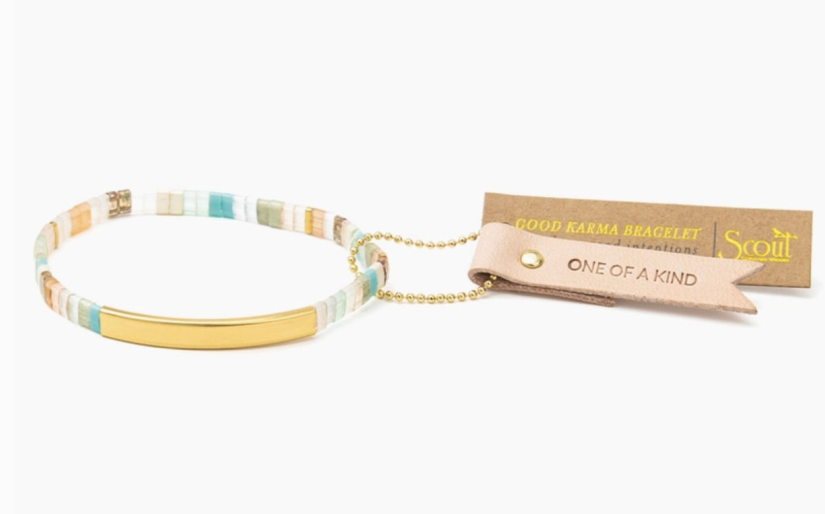 Good Karma Miyuki Bracelet | One of A Kind - Mint/Peach/Gold