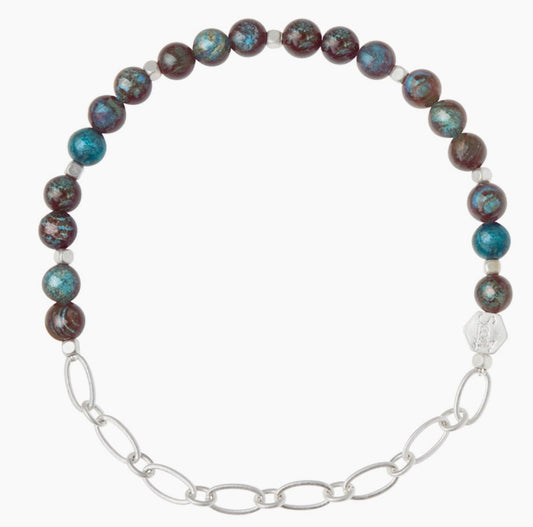 Mini Stone W/Chain Stacking Bracelet - Blue Sky Jasper