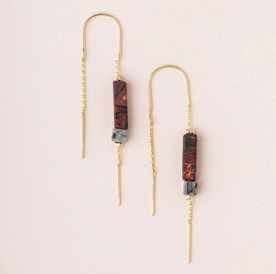 Rectangle Stone Earring - Majestic Jasper/Black/Gold