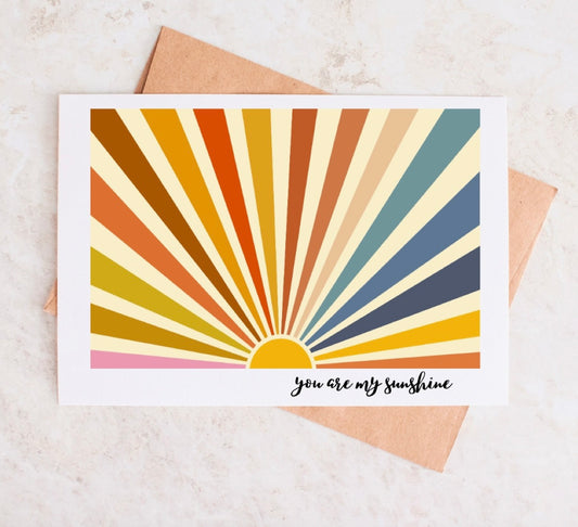 You Are My Sunshine Retro Sunrise Birthday Stationary Card