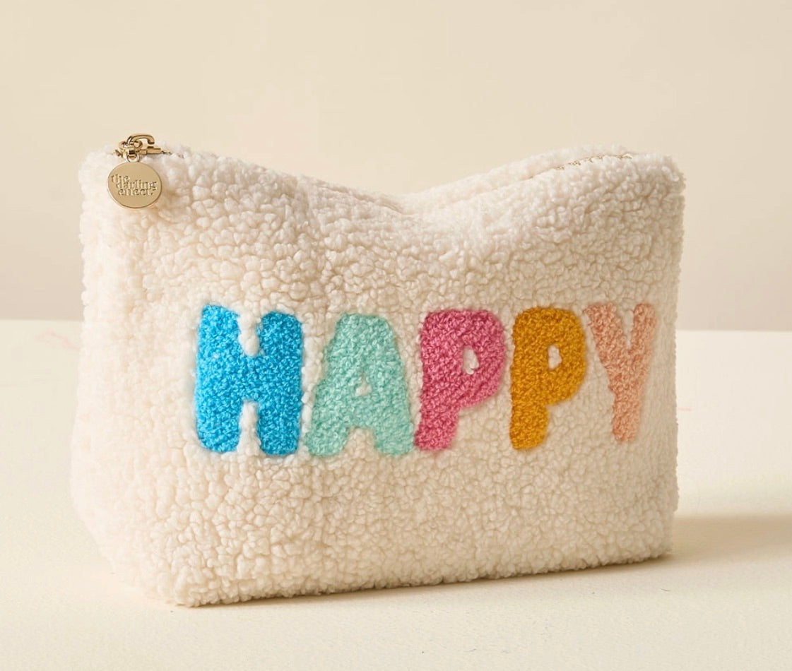 Cream Teddy Pouch - Happy