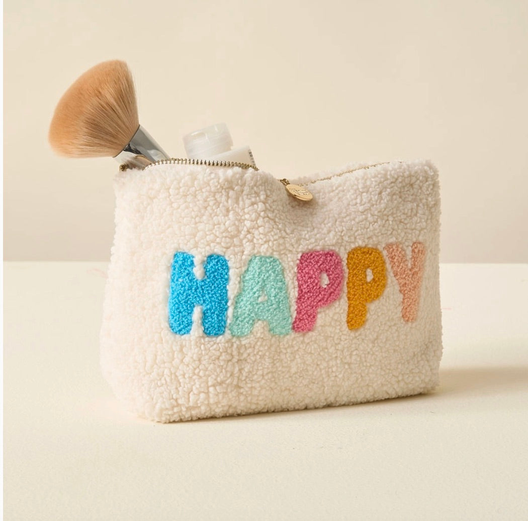 Cream Teddy Pouch - Happy