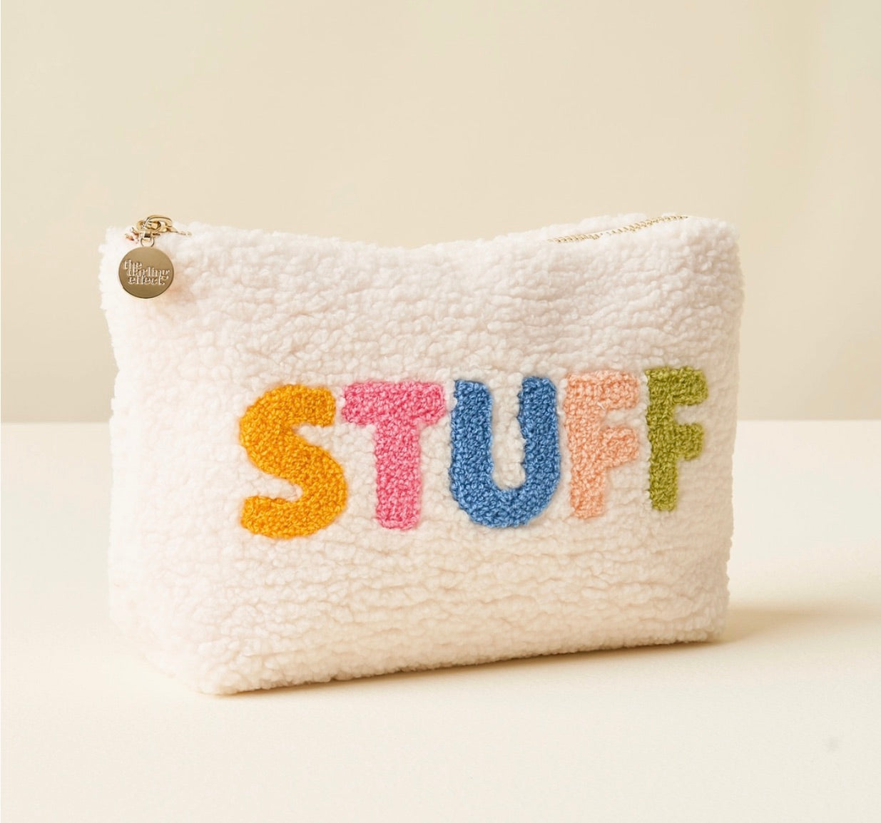 Cream Teddy Pouch - Happy