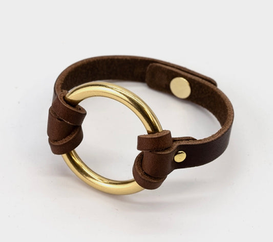 Chinati O-Ring Leather Bracelet-Nut Brown/Brass