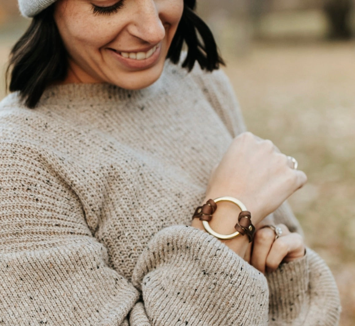 Chinati O-Ring Leather Bracelet-Nut Brown/Brass