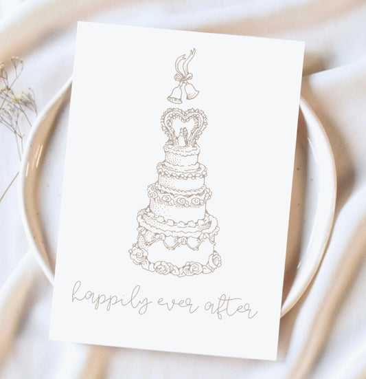 Large Wedding Cake Sketch Vintage Heart Stationary Card