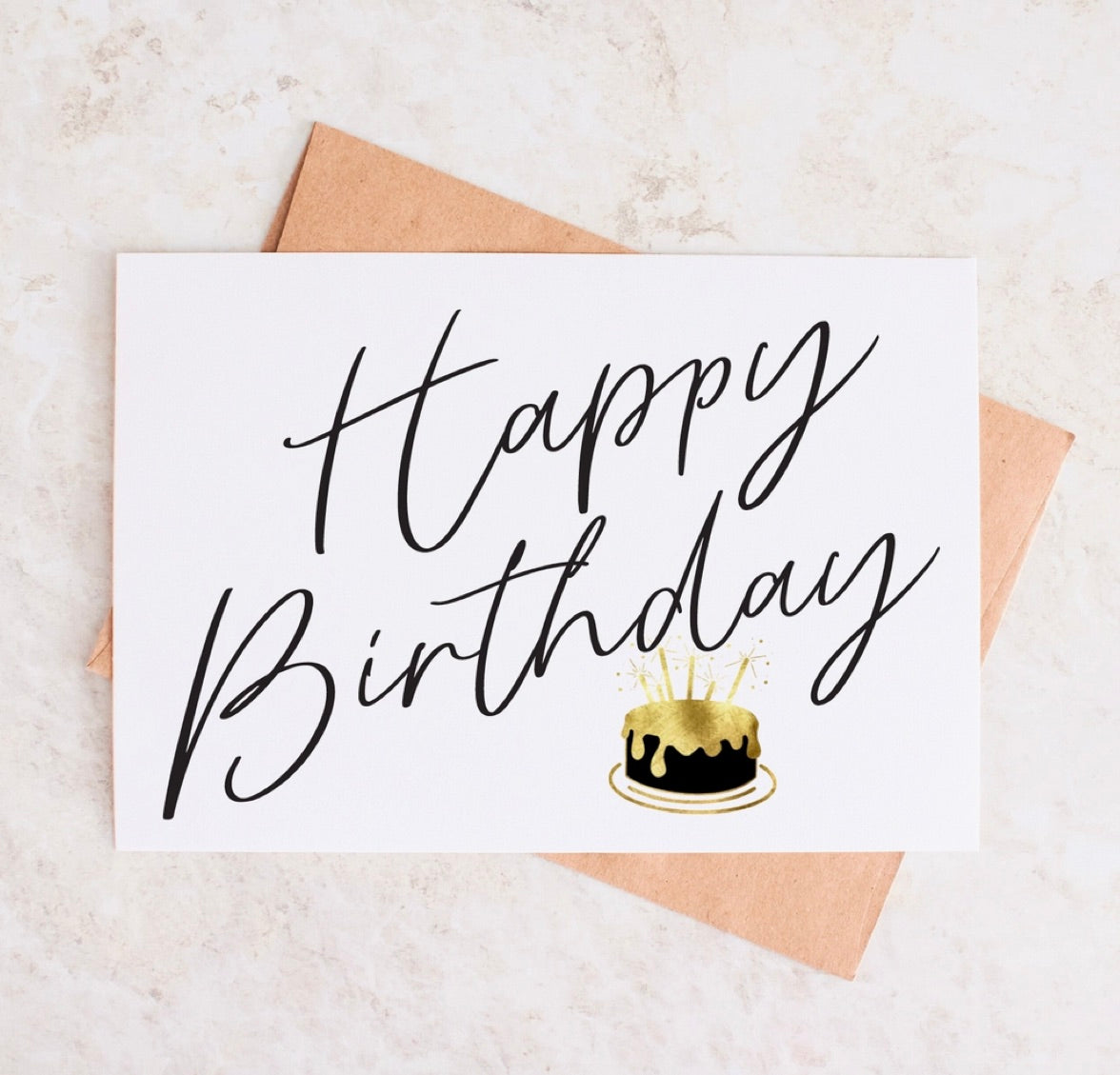 Modern Gold Simple Minimal Happy Birthday Stationary Card