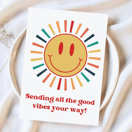 Retro Sun Rays Sending Good Vibes Your Way Card