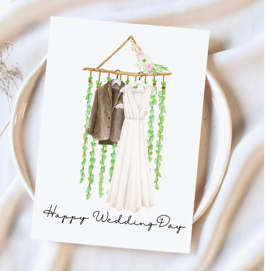 Wedding Dress Love Gift Floral Boho Elegant Stationary Card