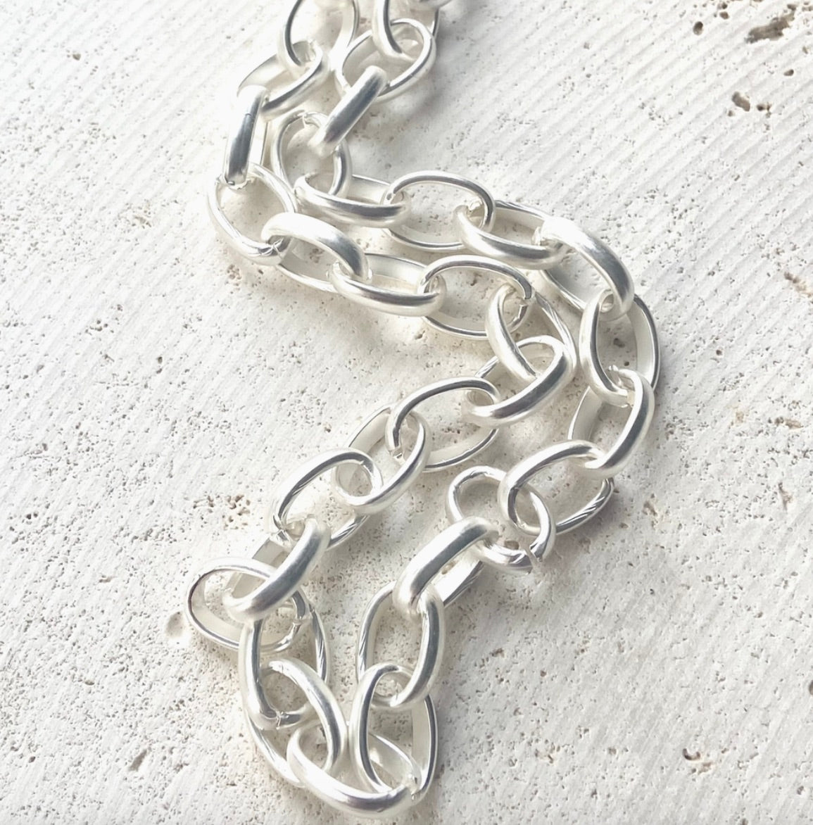 Chunky Necklace Matte Silver  Statement Piece