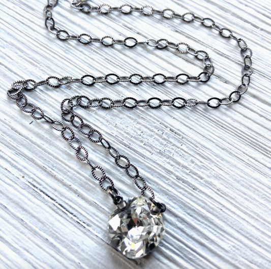 Crystal Edgy Gunmetal Layering Necklace Sparkly Jewelry