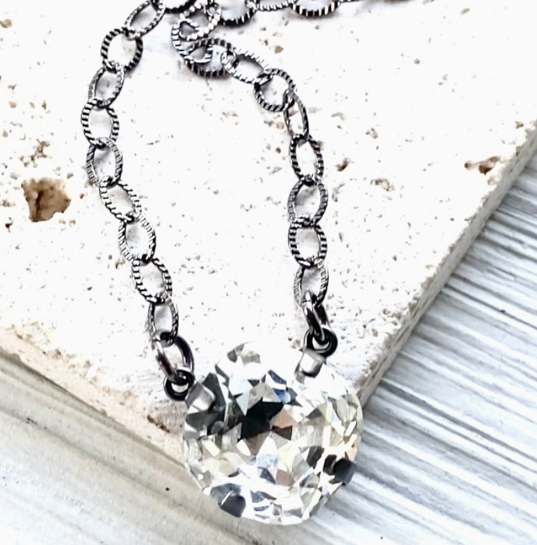 Crystal Edgy Gunmetal Layering Necklace Sparkly Jewelry