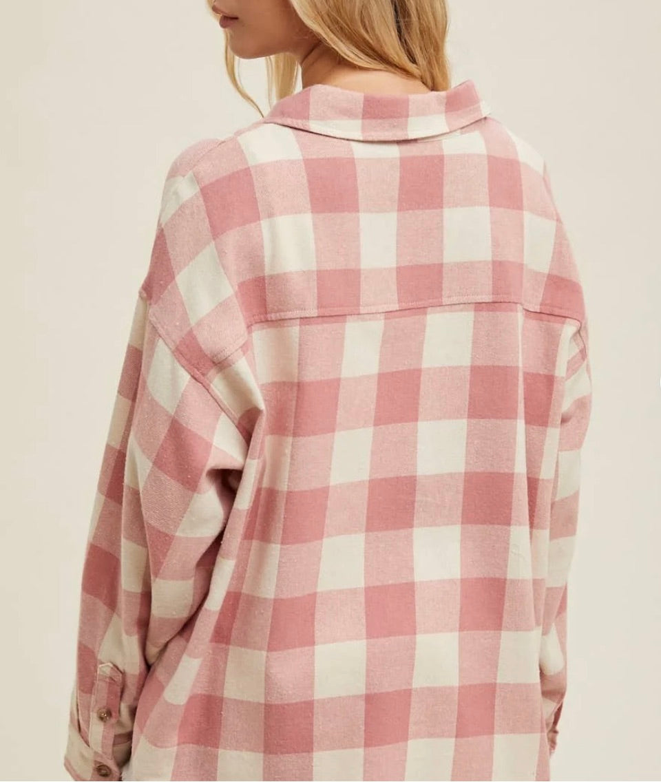 Fraise Flannel Button Up-Pink/Natural