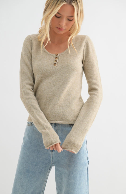 Ciara Button Up Sweater Top-Mocha