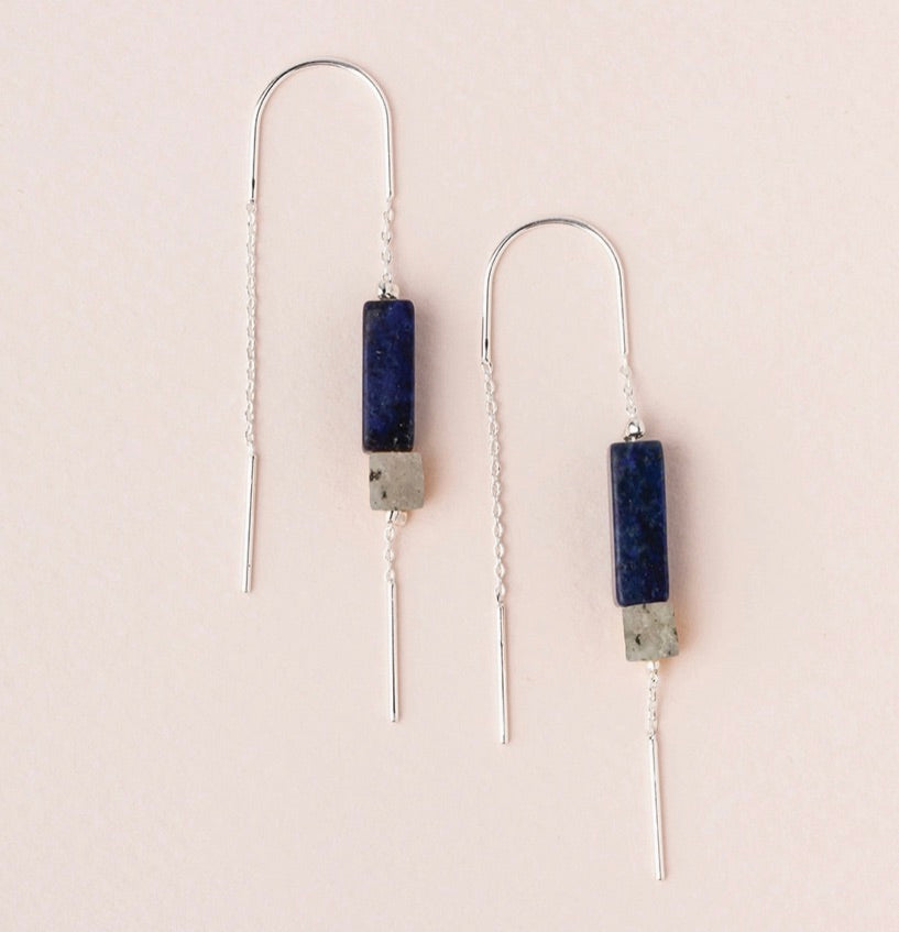 Rectangle Stone Earring - Lapis/Black/Silver