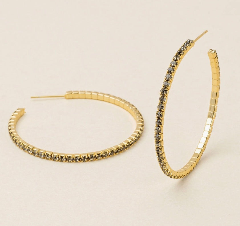 Sparkle & Shine Lg Rhinestone Hoop Earring - Greige/Gold