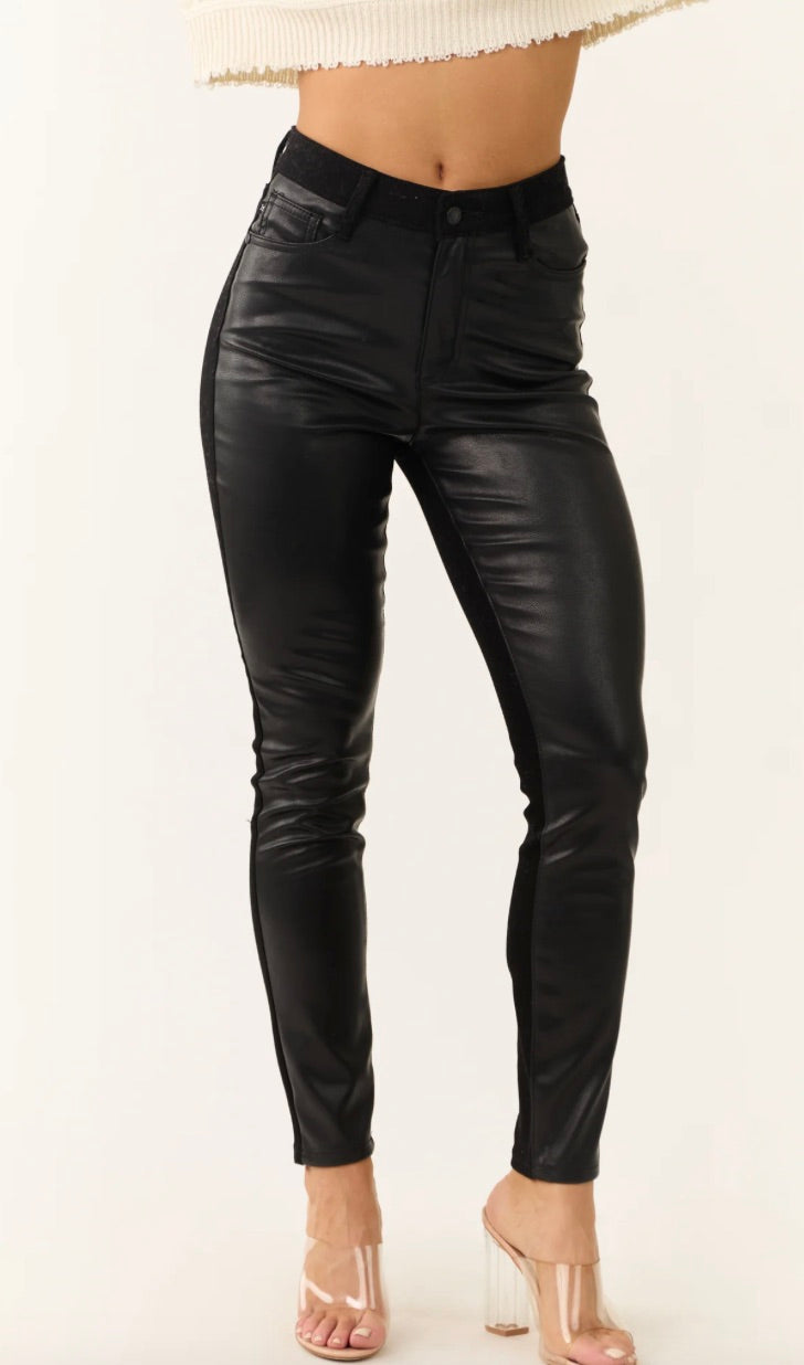 Judy Blue Black Faux Leather Denim Skinny Jeans