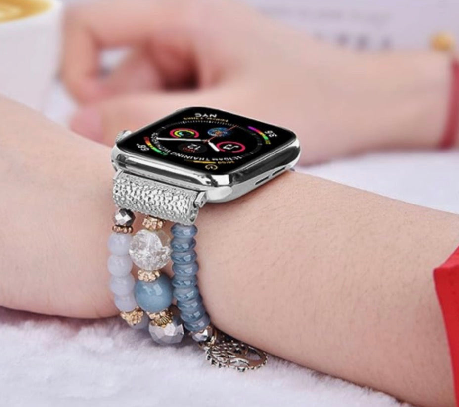 Beaded Apple Watch Elastic Bracelet Band-Celestial Blue