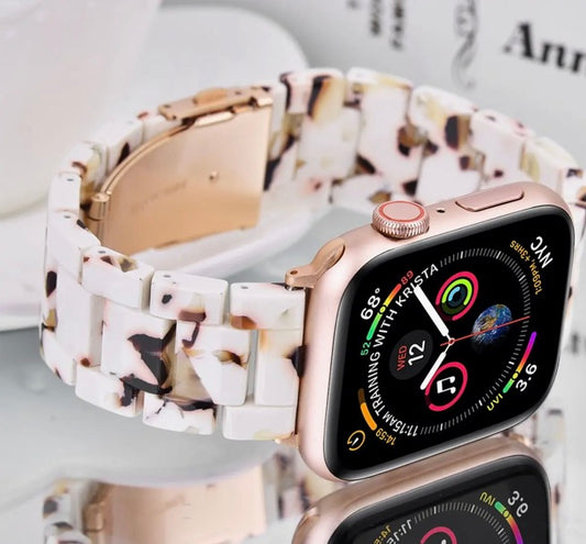 Resin Bracelet Light Weight Bands For Apple Watch-White Floral