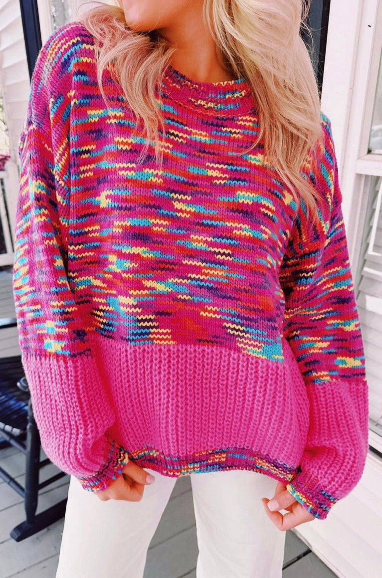 Rainbow Confetti Drop Shoulder Sweater