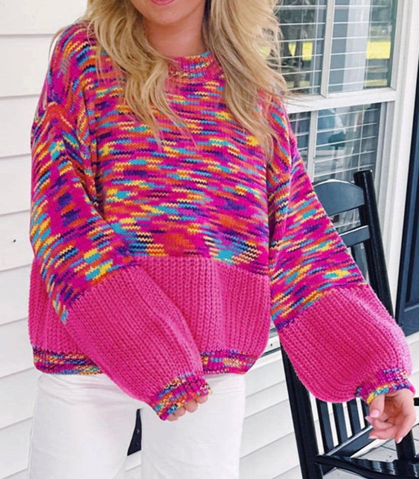 Rainbow Confetti Drop Shoulder Sweater