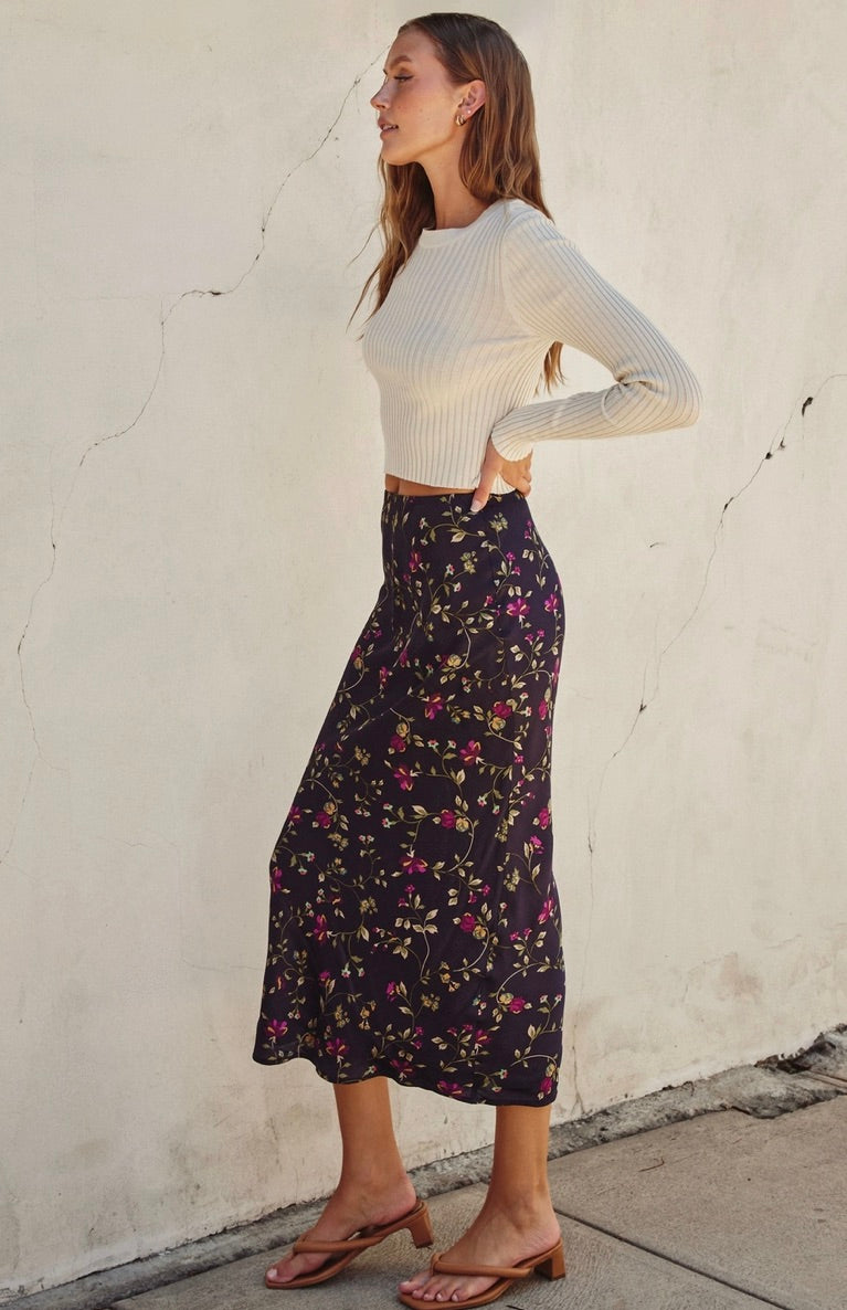 Must Be Love Satin Pull On Maxi Skirt-Midnight Plum