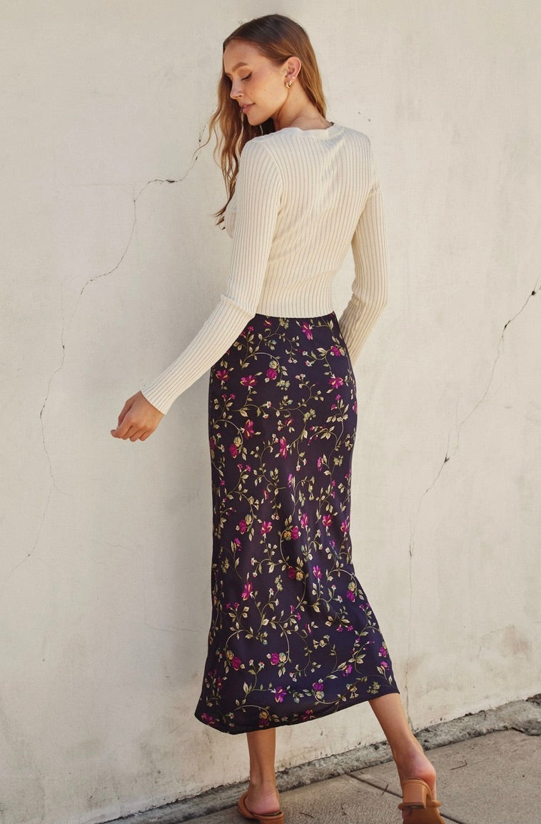 Must Be Love Satin Pull On Maxi Skirt-Midnight Plum