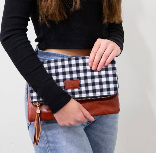 Fold Over Clutch-Buffalo, Brown Faux