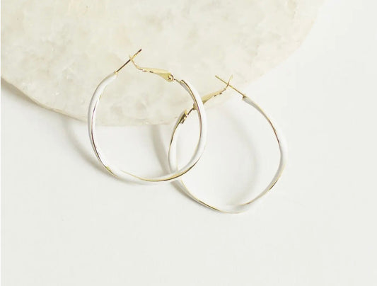 Mila Enamel Twist Hoop Earrings - Large White & Goldtone