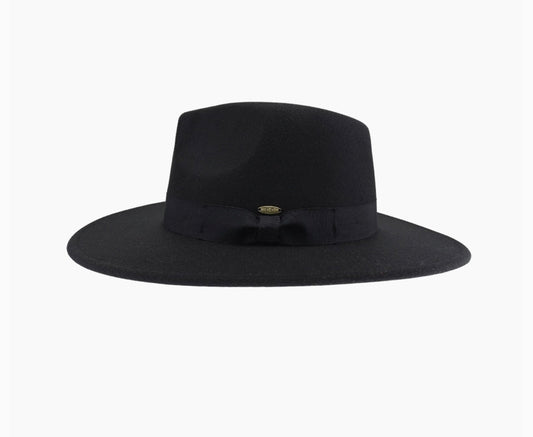 Grosgrain Bow C.C Vegan Felt Hat-Black