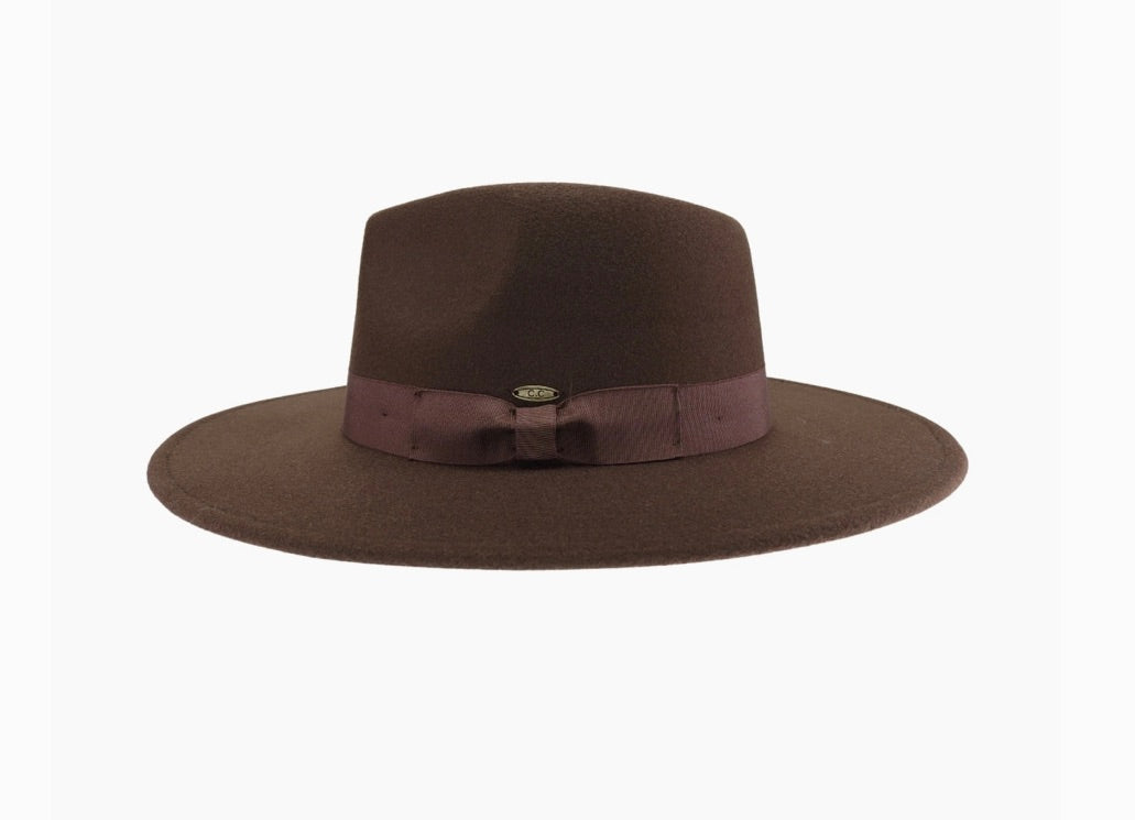 Grosgrain Bow C.C Vegan Felt Hat-Brown