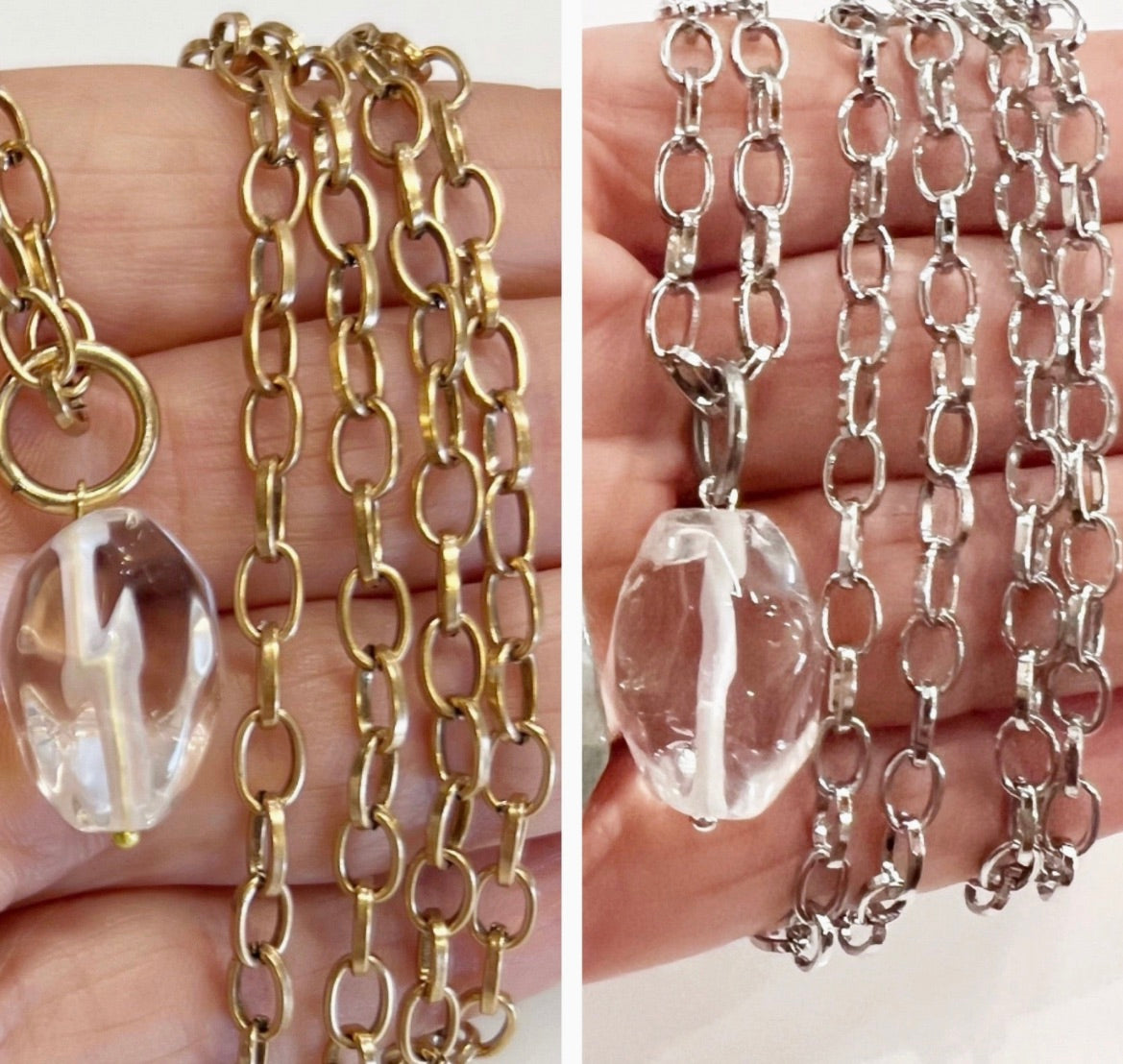 Crystal Quartz | Layering Chain-Silver