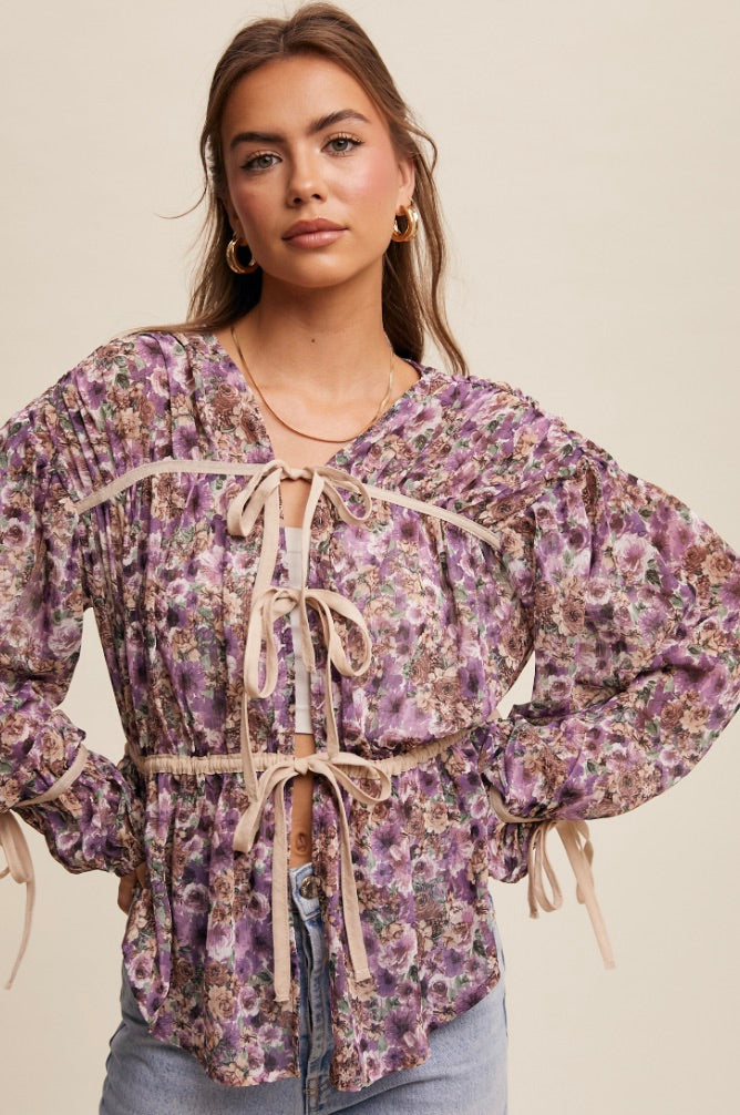 Fiona Front Tie Blouse-Violet