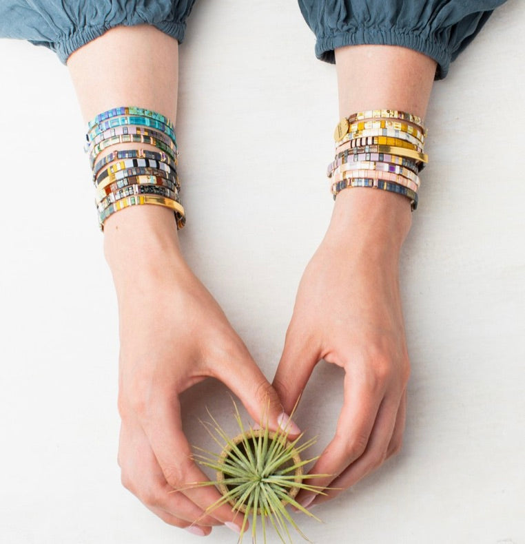 Good Karma Miyuki Bracelet | Joy & Kindness - Marine/Gold