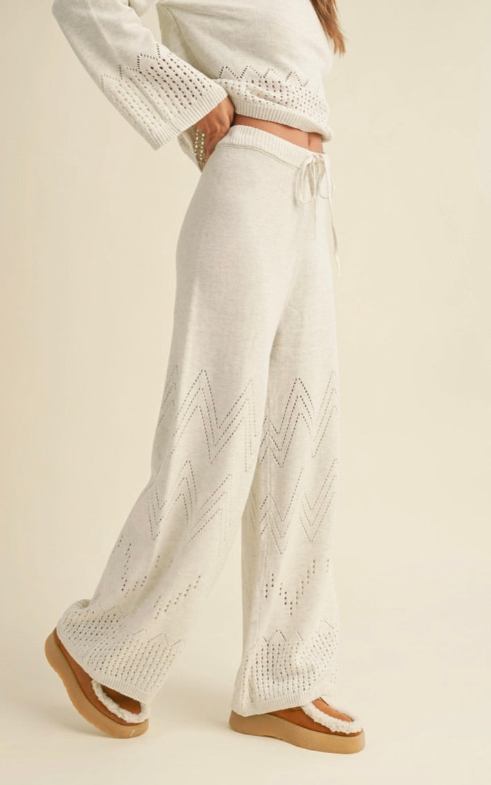 Border Crochet Knitted Pants-Oatmeal