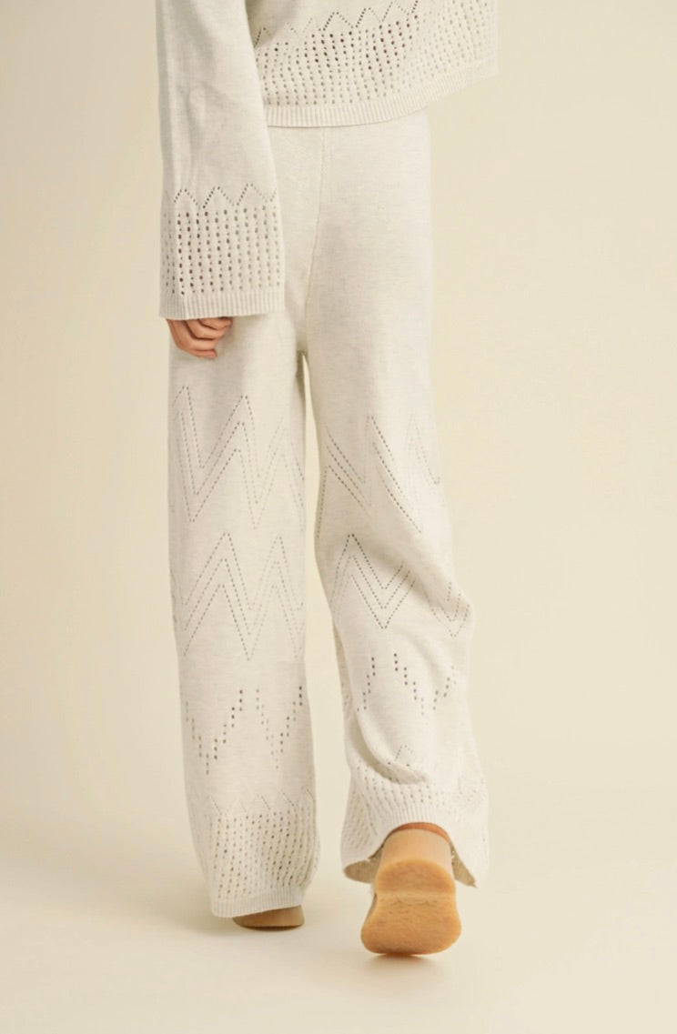 Border Crochet Knitted Pants-Oatmeal