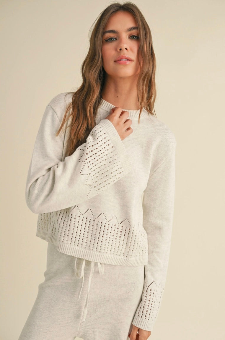 Border Crochet Knitted Top-Oatmeal