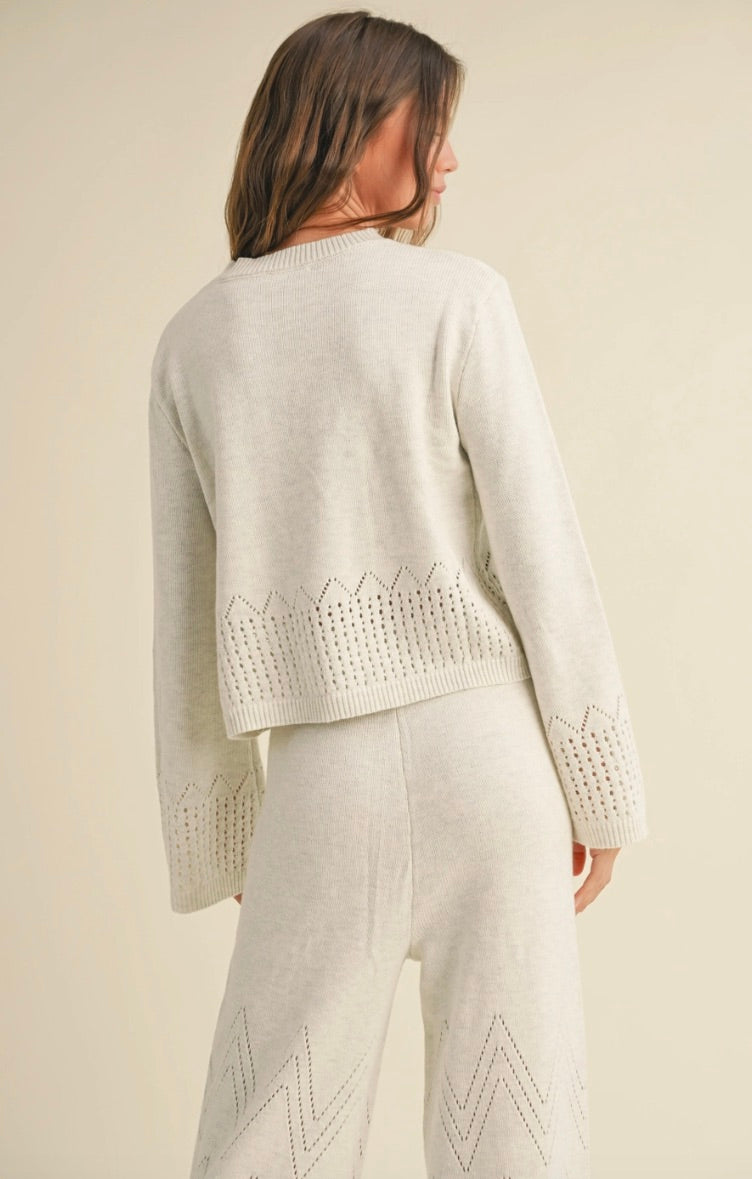 Border Crochet Knitted Top-Oatmeal