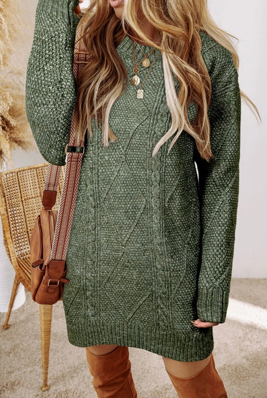 Ldc Cable Knit Drop Shoulder Loose Fit Sweater Dress-Mist Green