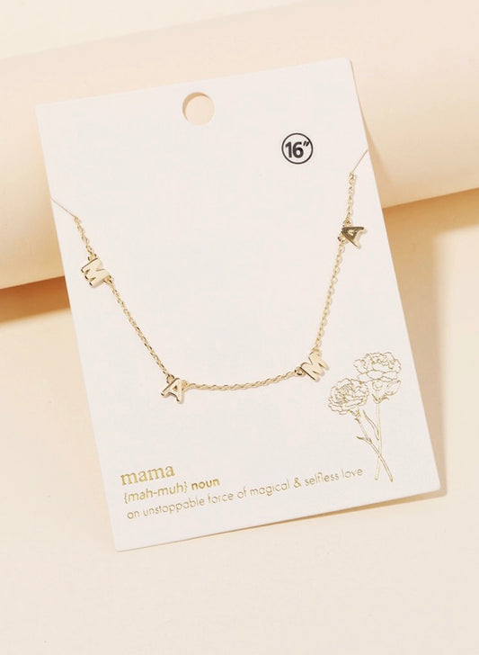 Dainty Mama Print Charm Necklace-Gold